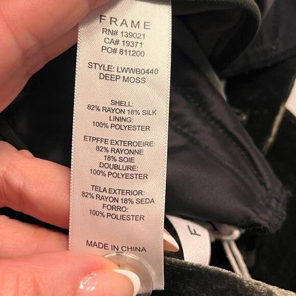 NWT Frame Panne Crushed Velvet Wide Leg Trousers in Deep Moss Size 6 - Picture 10 of 13